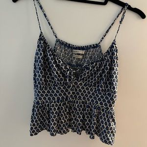 Urban Outfitters blue and white patterned crop tank